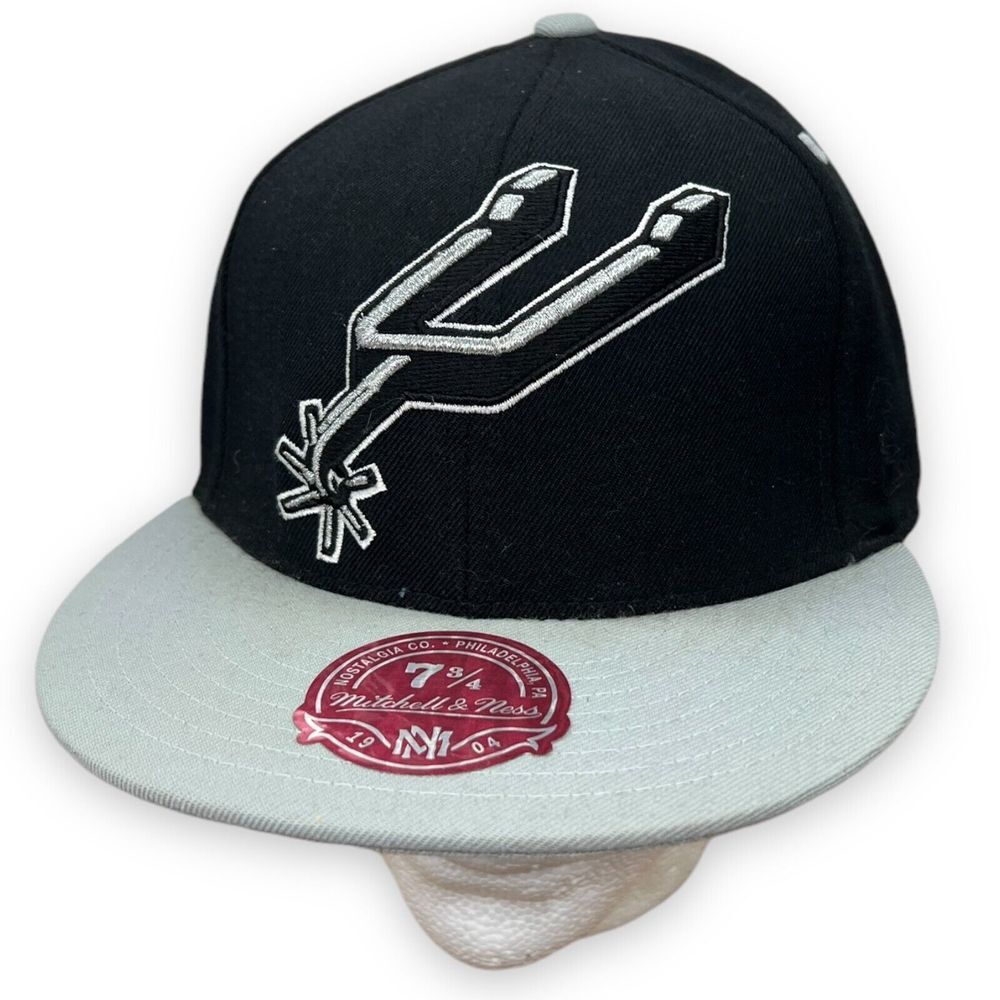 San Antonio Hat Fitted Mens 7 3/4 Black Gray 100% Wool Mitchell Ness NBA‎